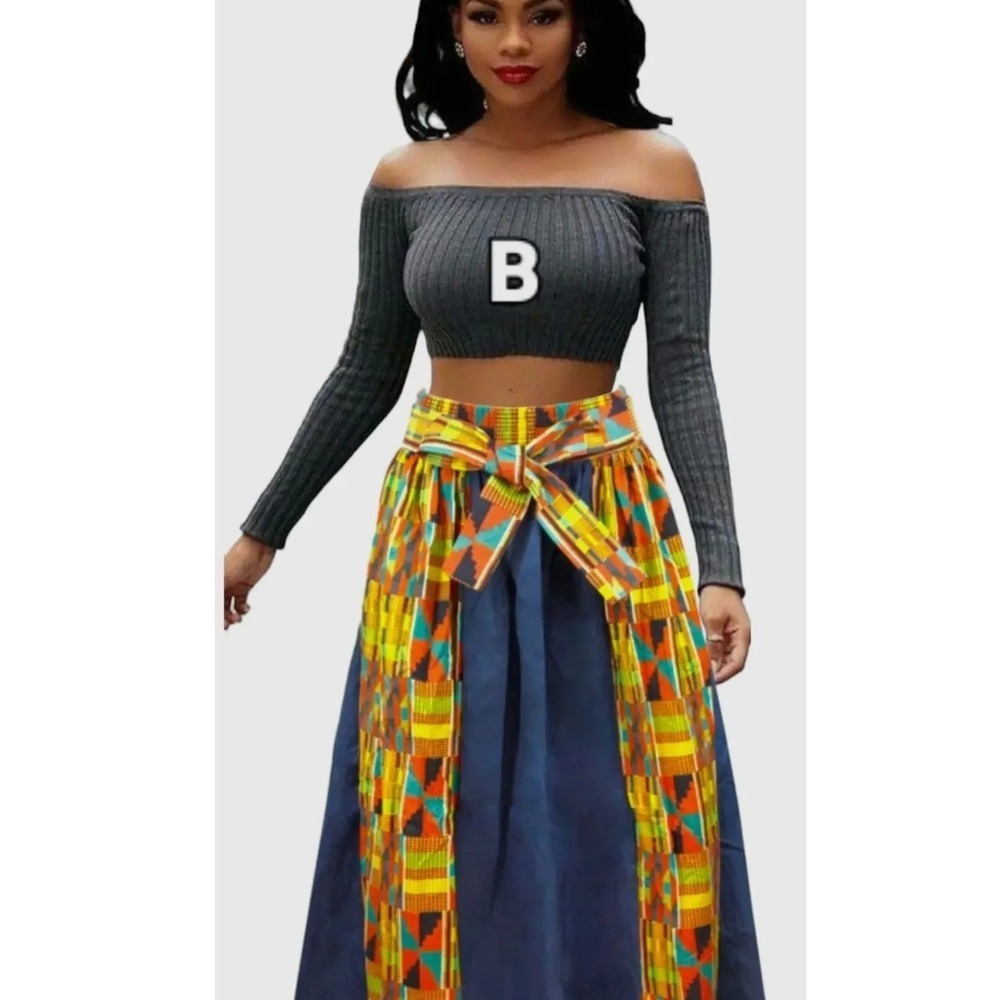 Kente and Devin Panel Maxi Skirt with Pockets – African Print, Size M, NWT